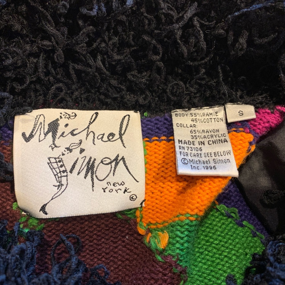 VTG Michael Simon New York‎ Cardigan Sweater Small Concealed Buttons Art To Wear - Picture 4 of 4